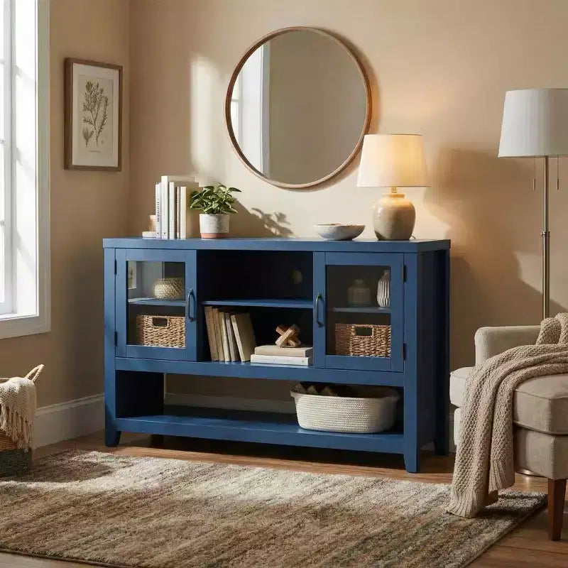 135cm Buffet Sideboard with 3 Shelves and 2 Glass Doors - Modern Mid-Century Style Cabinet for Storing Coffee, Books or Dishes