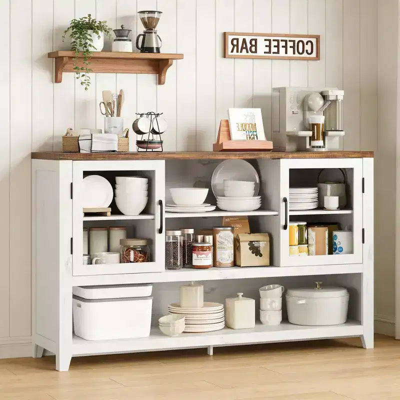 135cm Buffet Sideboard with 3 Shelves and 2 Glass Doors - Modern Mid-Century Style Cabinet for Storing Coffee, Books or Dishes