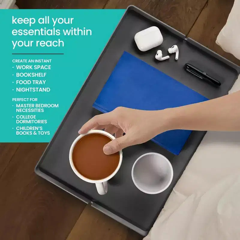 Modern Innovations Large Bedside Shelf 10 Pack Black Clip On Nightstand with Cup and Cord Holder for College Dorm Bunk Bed Top Bunk