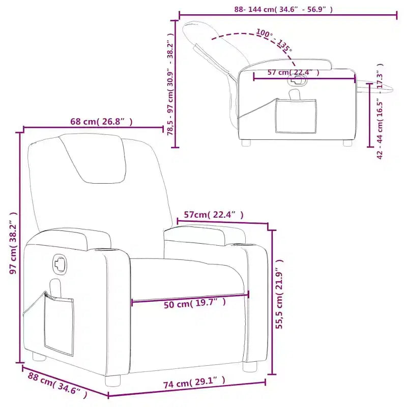vidaXL Recliner Chair 100% Polyester, Metal, Plywood Single