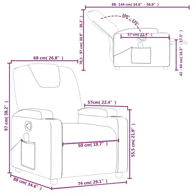 vidaXL Recliner Chair 100% Polyester, Metal, Plywood Single