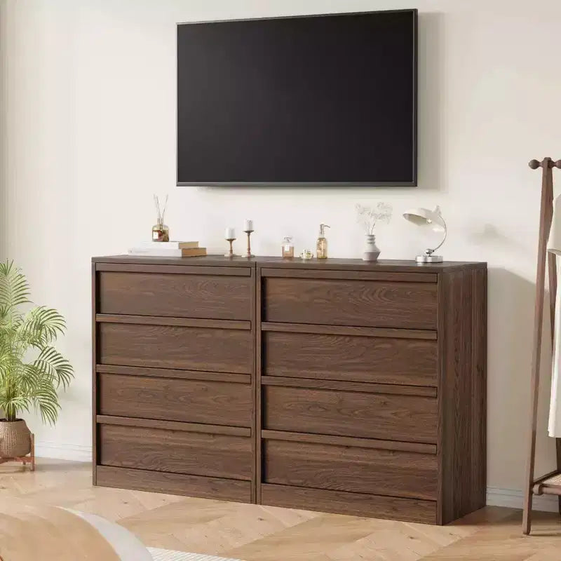 Acekool 4 Drawer Dresser for Bedroom, Wooden Storage Cabinet Organizer with Large Drawers, Nightstand Table for Living Room Entryway, Walnut
