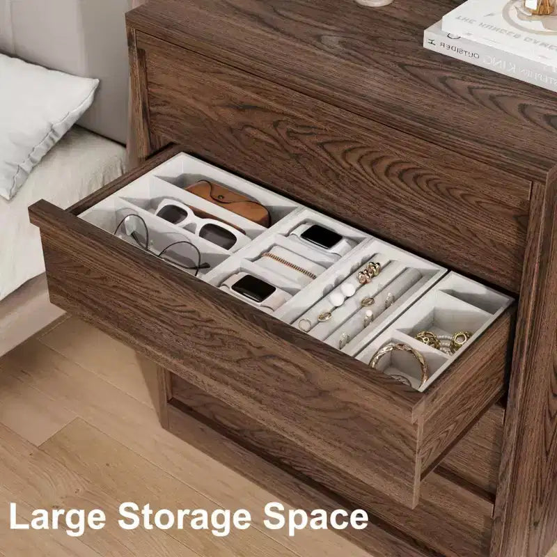 Acekool 4 Drawer Dresser for Bedroom, Wooden Storage Cabinet Organizer with Large Drawers, Nightstand Table for Living Room Entryway, Walnut