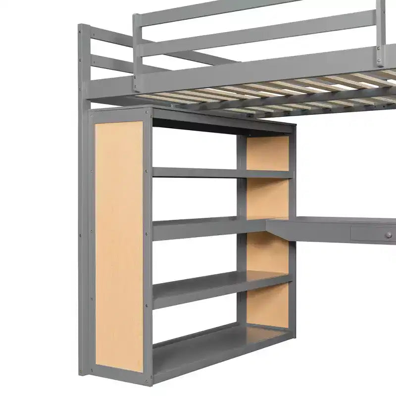 Luxystar Modern Loft Bed with Desk, 6 Shelves and Drawer