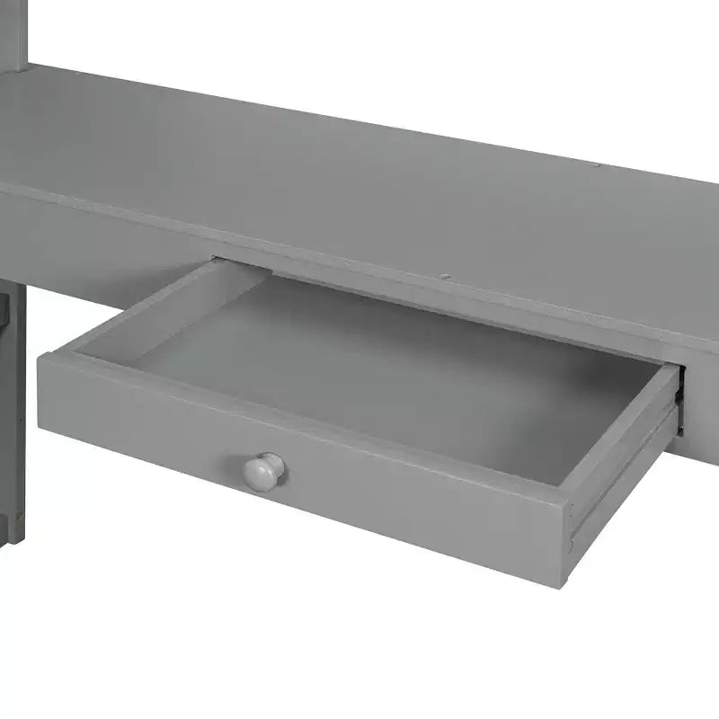 Luxystar Modern Loft Bed with Desk, 6 Shelves and Drawer