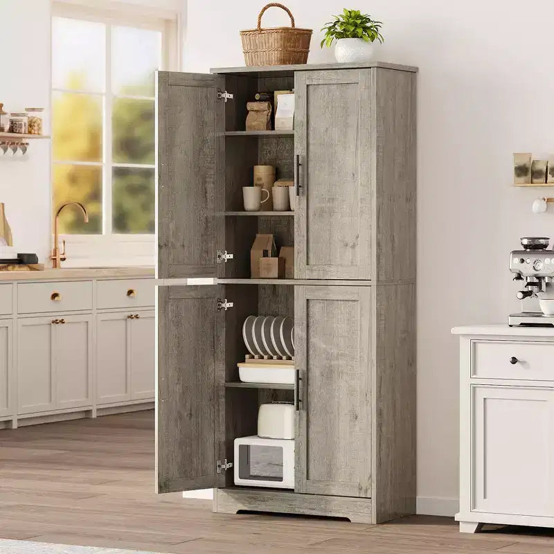 70 Tall Modern Kitchen Pantry Cabinet, Freestanding Storage Cupboard with 4 Doors & 3 Adjustable Shelves, Versatile Cabinet for Kitchen, Bathroom