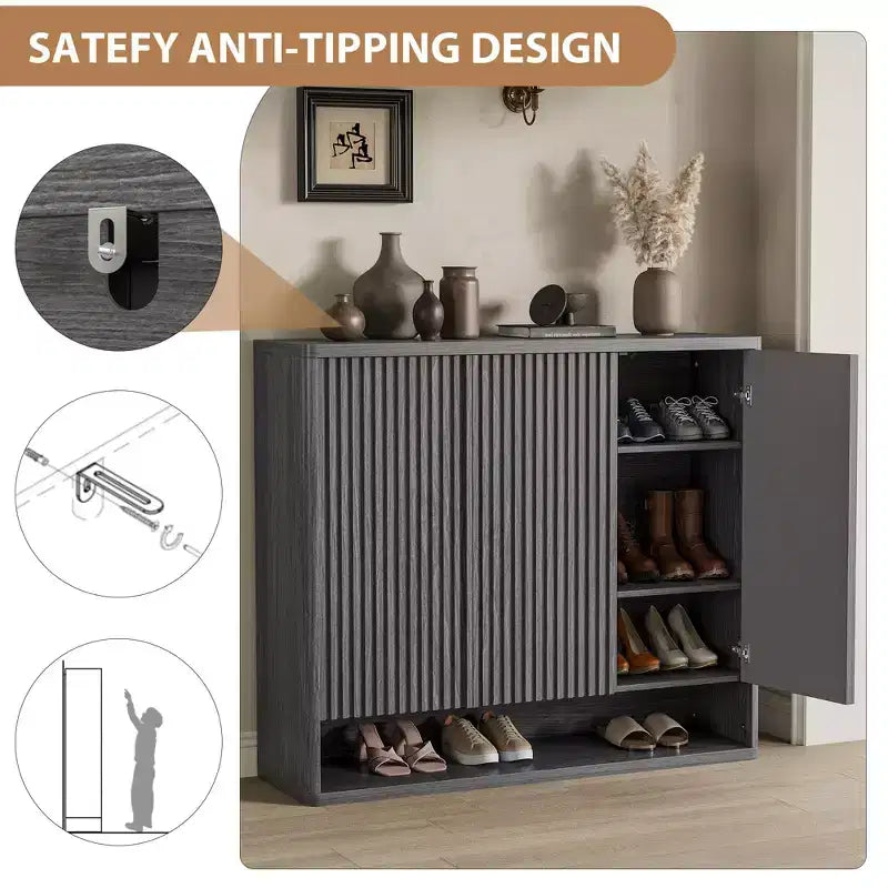 Acekool 46 Shoe Cabinet with Fluted Door Adjustable Shelves for Entryway Living Room