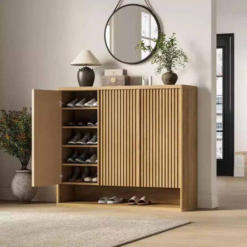 Acekool 46 Shoe Cabinet with Fluted Door Adjustable Shelves for Entryway Living Room