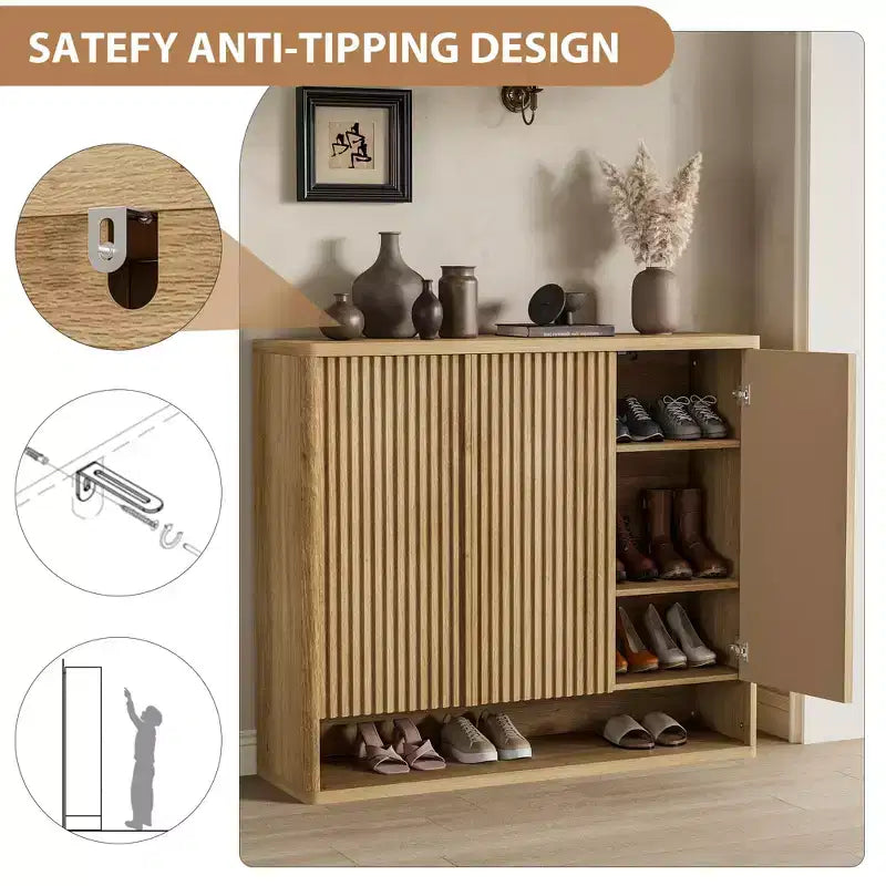 Acekool 46 Shoe Cabinet with Fluted Door Adjustable Shelves for Entryway Living Room