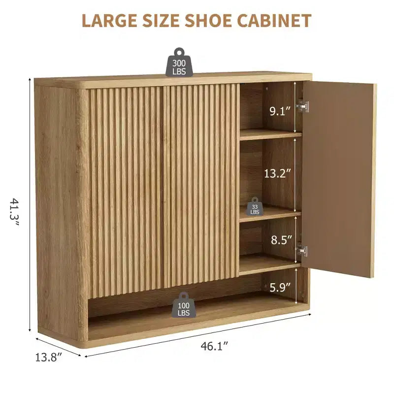 Acekool 46 Shoe Cabinet with Fluted Door Adjustable Shelves for Entryway Living Room
