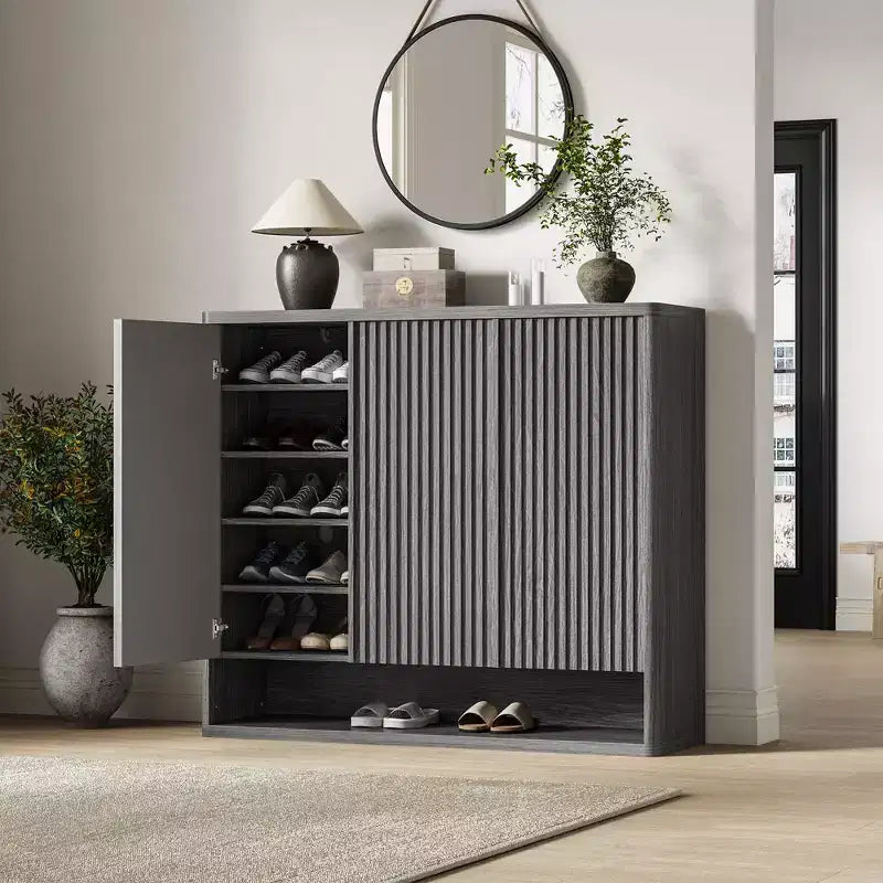 Acekool 46 Shoe Cabinet with Fluted Door Adjustable Shelves for Entryway Living Room