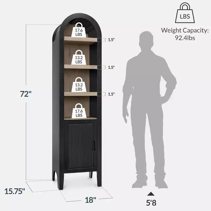 Best Choice Products 72 Tall Narrow Storage Cabinet w/ Adjustable Shelves, 4-Tier Modern Arched Bookcase