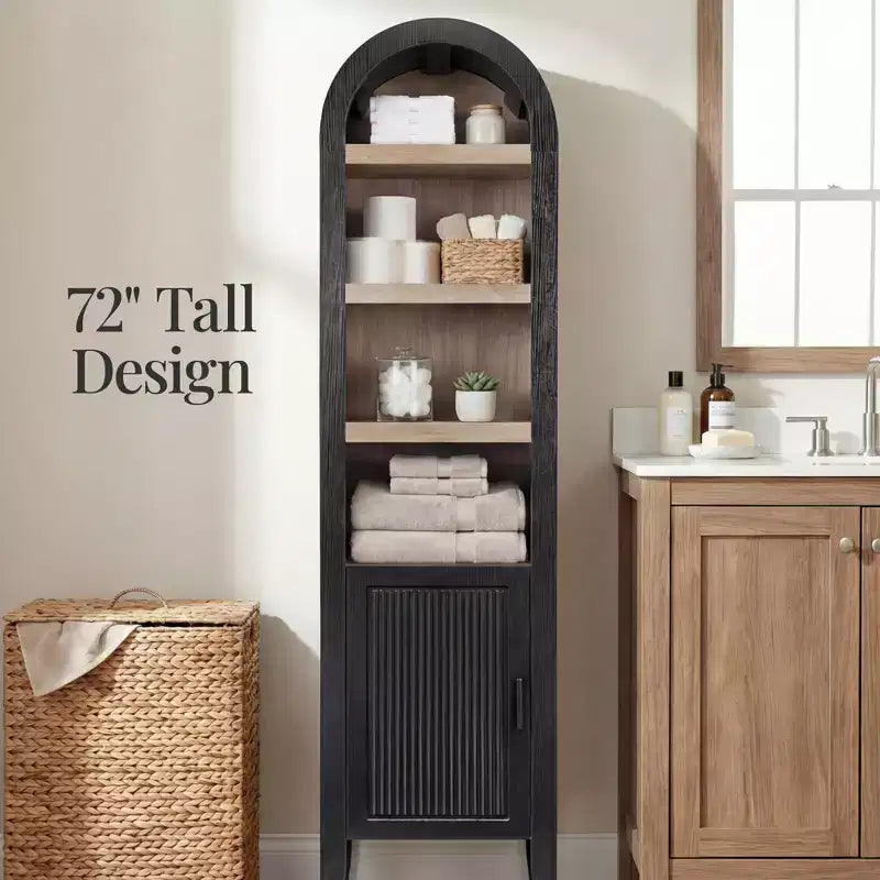 Best Choice Products 72 Tall Narrow Storage Cabinet w/ Adjustable Shelves, 4-Tier Modern Arched Bookcase