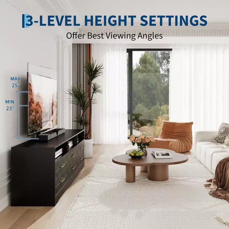 Acekool Living Room Bedroom 6 Drawer TV Stand Dresser with Mount, Wood Media Console Storage Entertainment Center, Multiple Colors