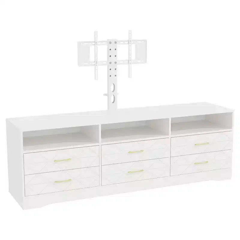 Acekool Living Room Bedroom 6 Drawer TV Stand Dresser with Mount, Wood Media Console Storage Entertainment Center, Multiple Colors
