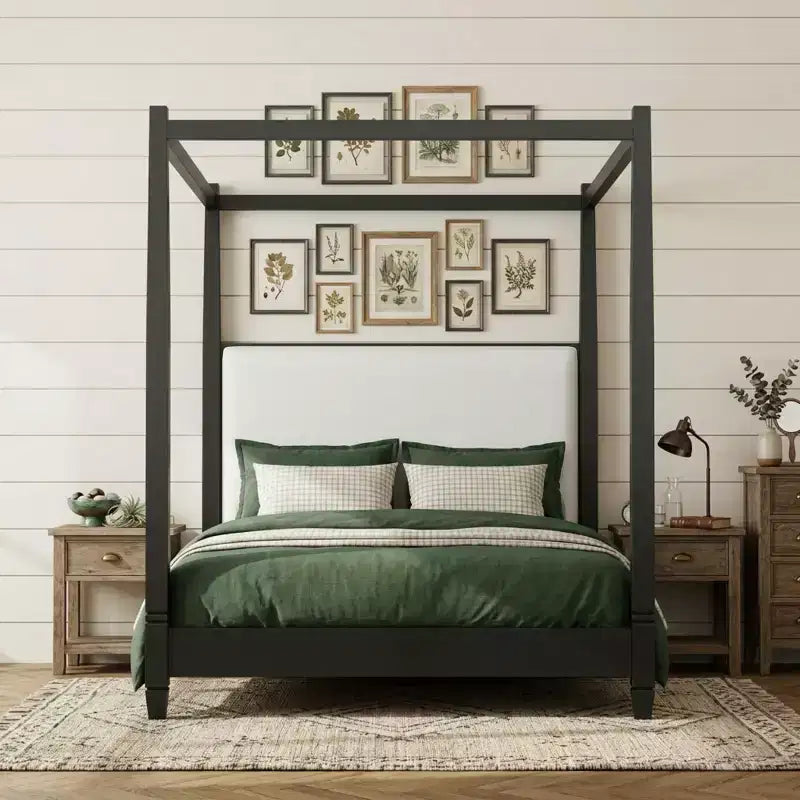 Polibi Canopy Platform Bed with Upholstered Headboard