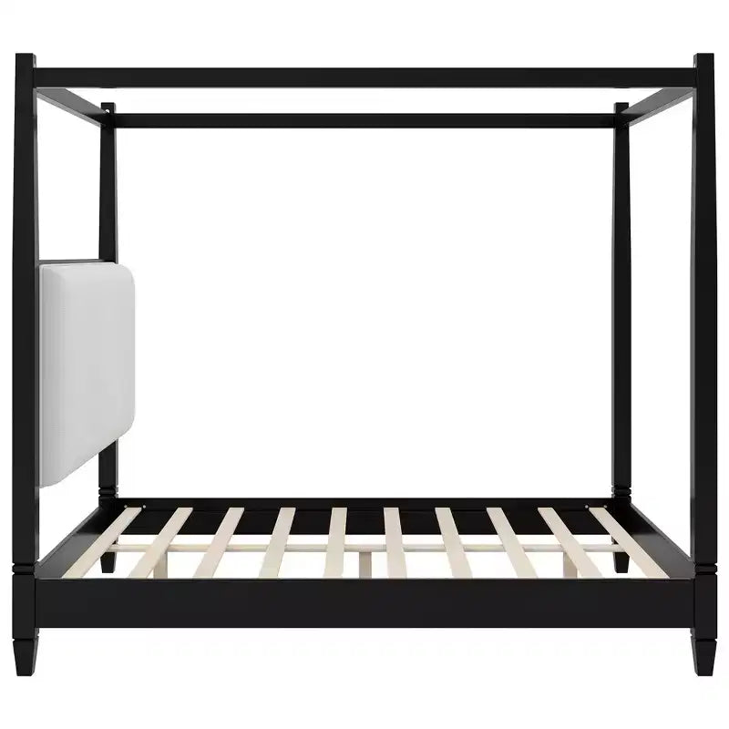 Polibi Canopy Platform Bed with Upholstered Headboard