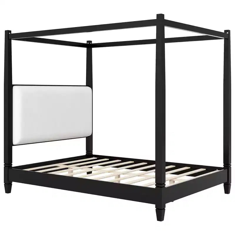 Polibi Canopy Platform Bed with Upholstered Headboard
