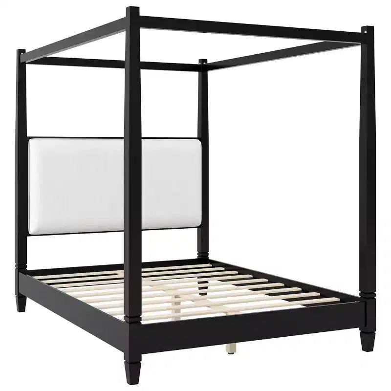 Polibi Canopy Platform Bed with Upholstered Headboard