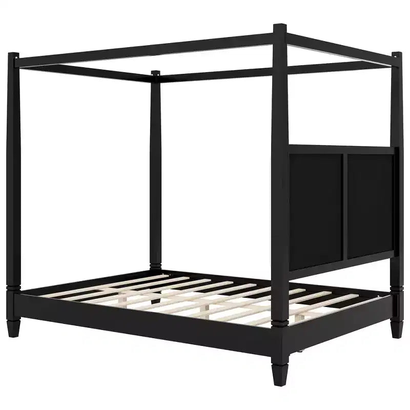 Polibi Canopy Platform Bed with Upholstered Headboard