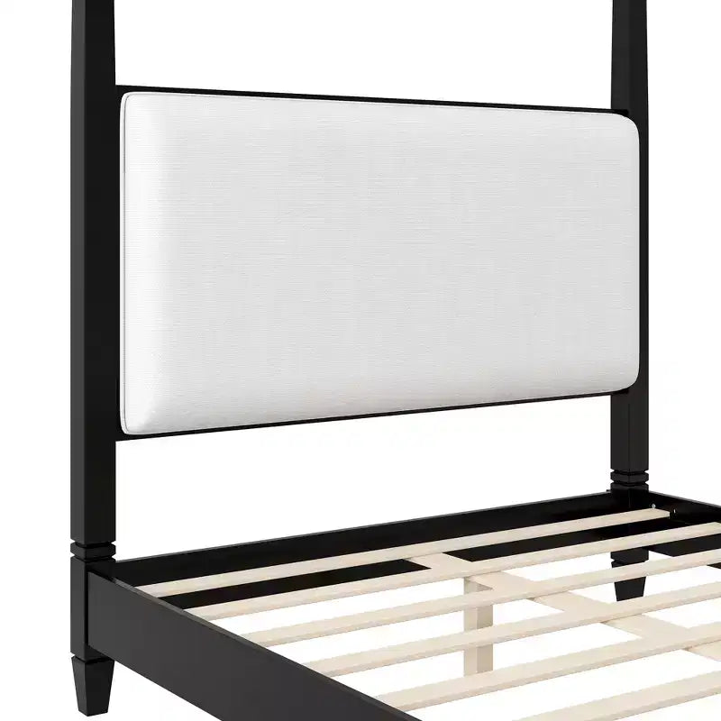 Polibi Canopy Platform Bed with Upholstered Headboard