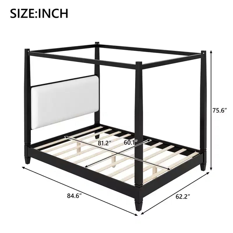 Polibi Canopy Platform Bed with Upholstered Headboard