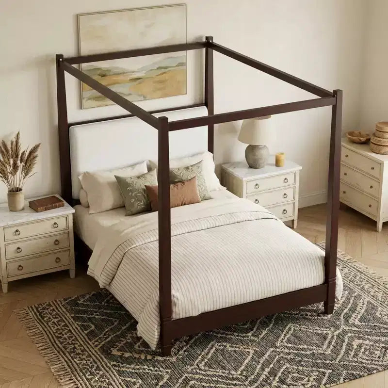 Polibi Canopy Platform Bed with Upholstered Headboard