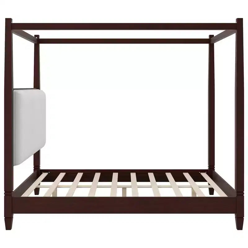 Polibi Canopy Platform Bed with Upholstered Headboard