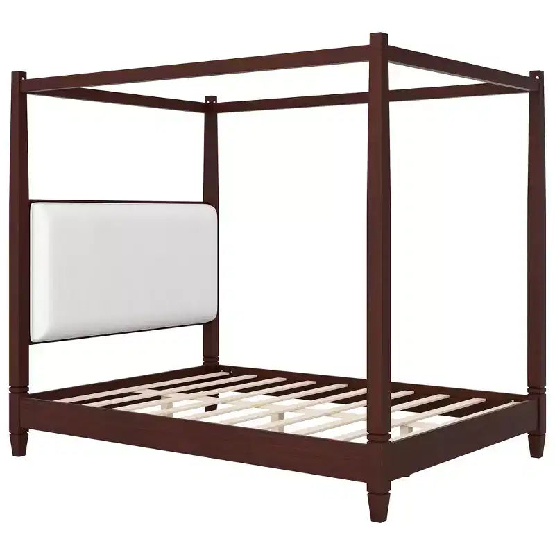 Polibi Canopy Platform Bed with Upholstered Headboard