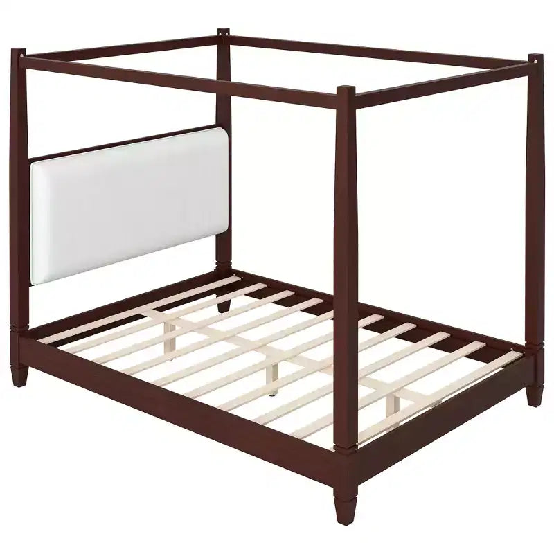 Polibi Canopy Platform Bed with Upholstered Headboard