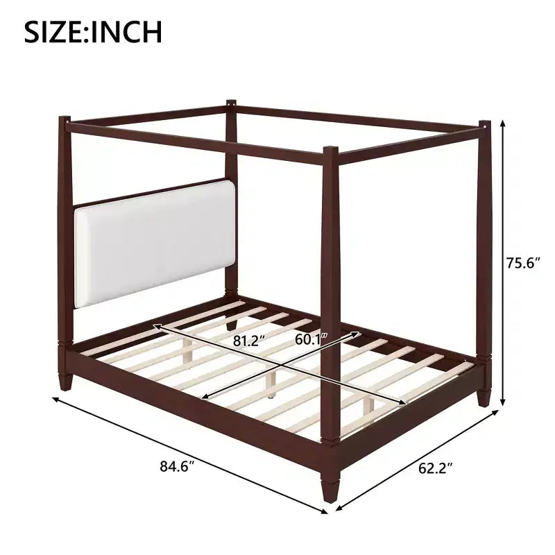 Polibi Canopy Platform Bed with Upholstered Headboard