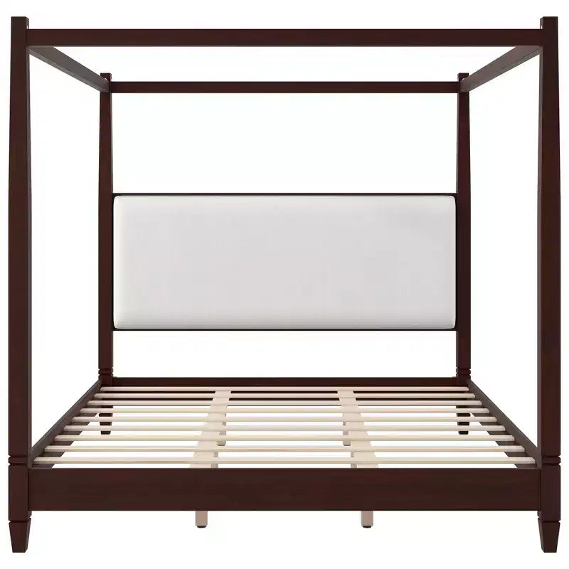 Polibi Canopy Platform Bed with Upholstered Headboard