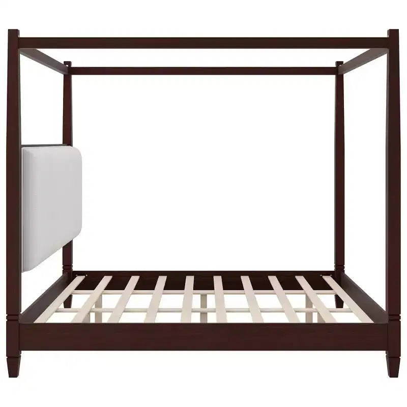 Polibi Canopy Platform Bed with Upholstered Headboard
