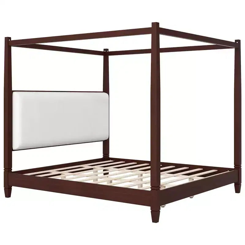 Polibi Canopy Platform Bed with Upholstered Headboard