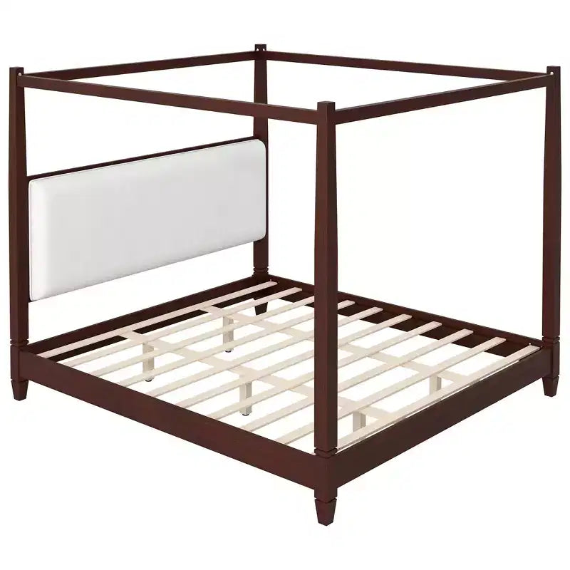 Polibi Canopy Platform Bed with Upholstered Headboard