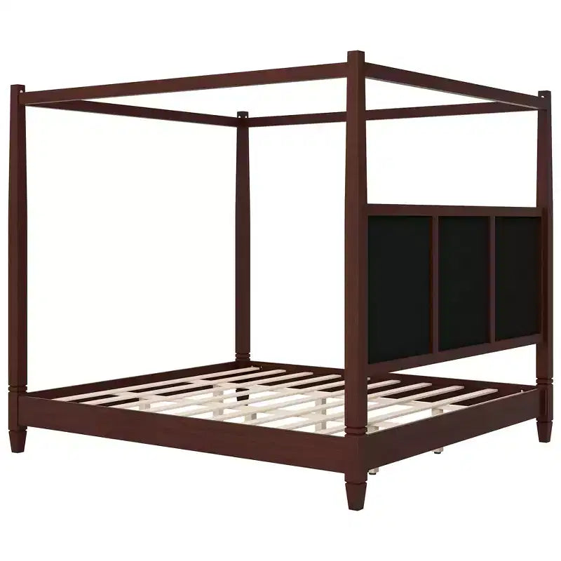 Polibi Canopy Platform Bed with Upholstered Headboard