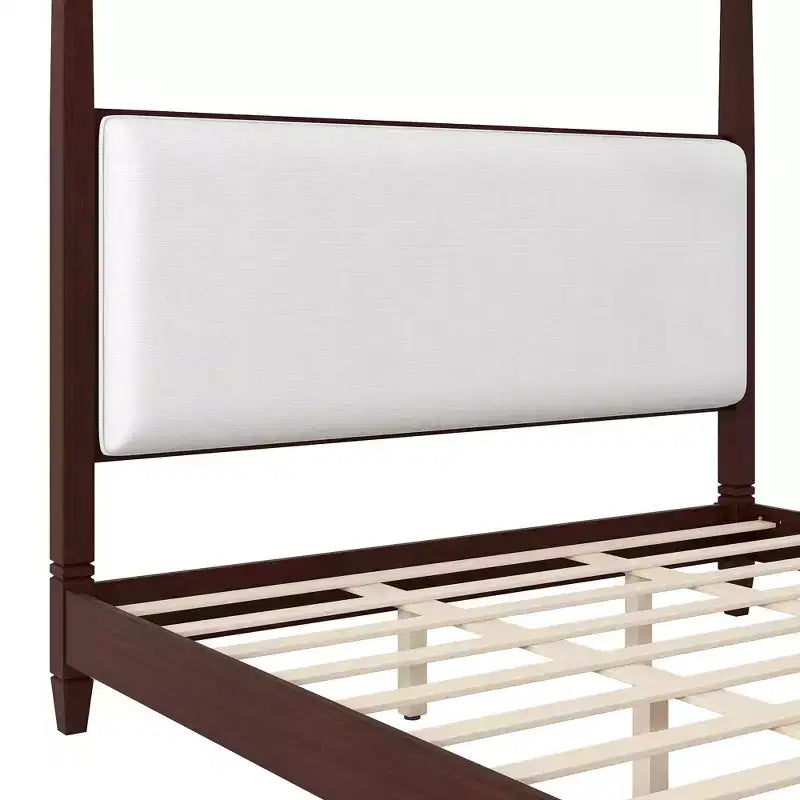 Polibi Canopy Platform Bed with Upholstered Headboard