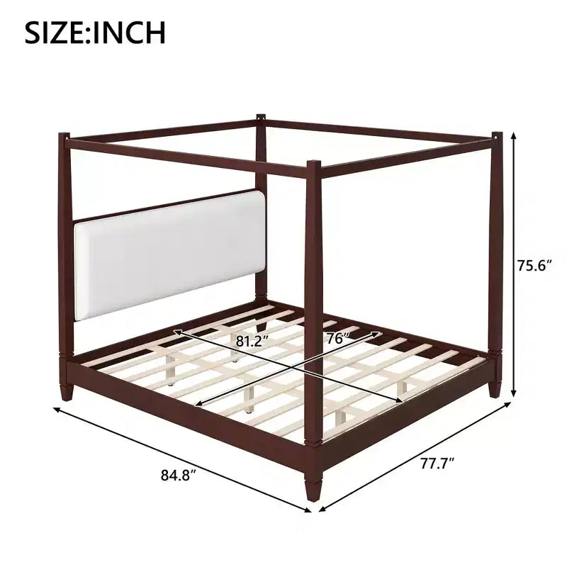 Polibi Canopy Platform Bed with Upholstered Headboard