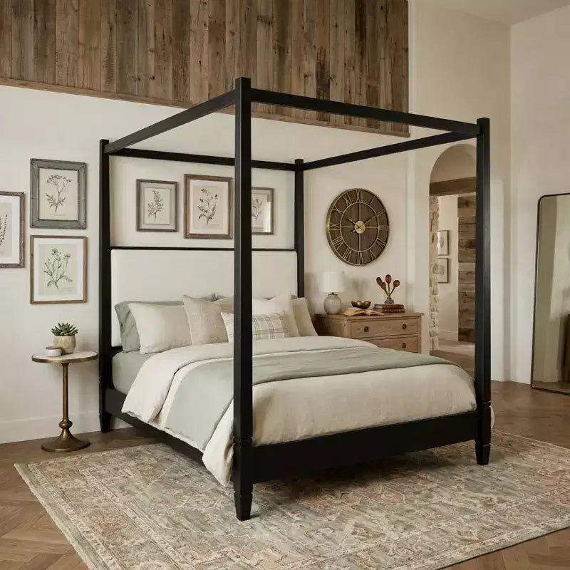 Polibi Canopy Platform Bed with Upholstered Headboard