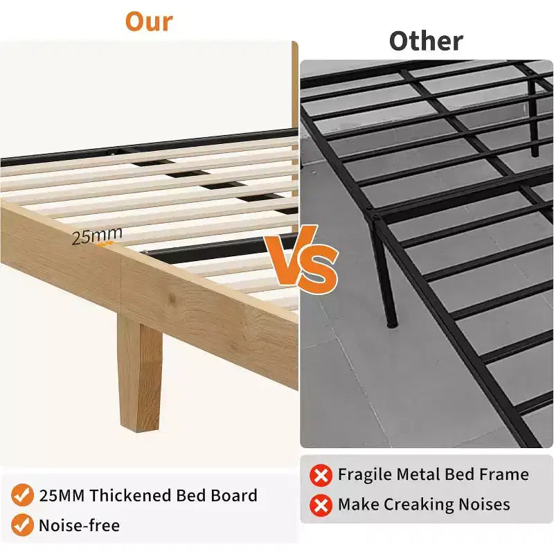 DobleePy Twin Size Square Rattan & Wood Platform Bed Frame, Natural Rattan Headboard, No Box Spring Needed, Easy Assembly