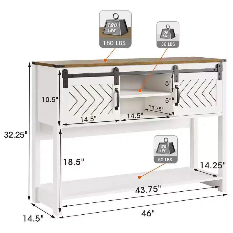 46 Farmhouse Console Table with Sliding Barn Door, Rustic Storage Entryway Table with Drawers & Adjustable Shelf