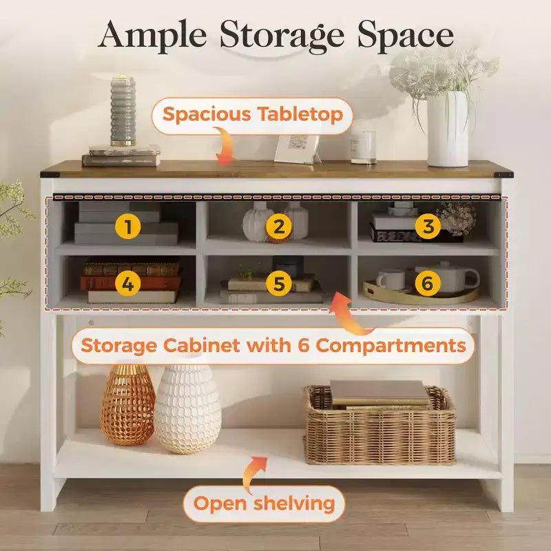 46 Farmhouse Console Table with Sliding Barn Door, Rustic Storage Entryway Table with Drawers & Adjustable Shelf