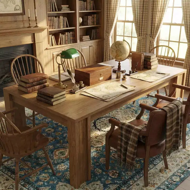 GustoWave 71 Dining Table for 6-8, Farmhouse Rectangular Kitchen Table with Wide H-Legs, Thick Top, Natural Wood Finish