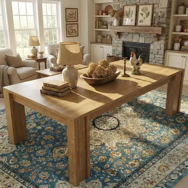GustoWave 71 Dining Table for 6-8, Farmhouse Rectangular Kitchen Table with Wide H-Legs, Thick Top, Natural Wood Finish