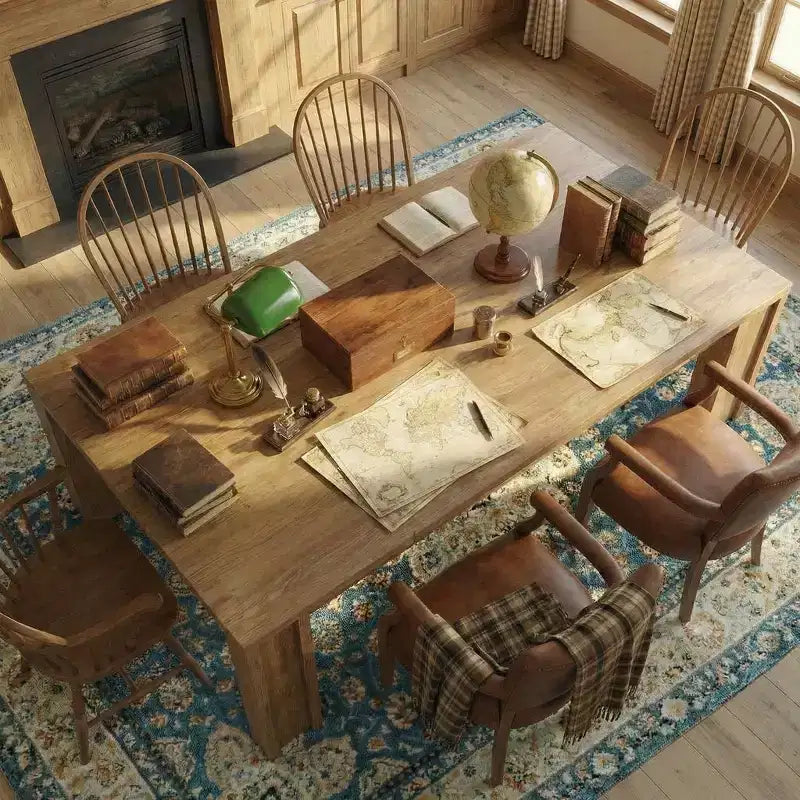GustoWave 71 Dining Table for 6-8, Farmhouse Rectangular Kitchen Table with Wide H-Legs, Thick Top, Natural Wood Finish