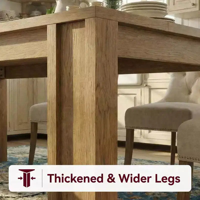 GustoWave 71 Dining Table for 6-8, Farmhouse Rectangular Kitchen Table with Wide H-Legs, Thick Top, Natural Wood Finish