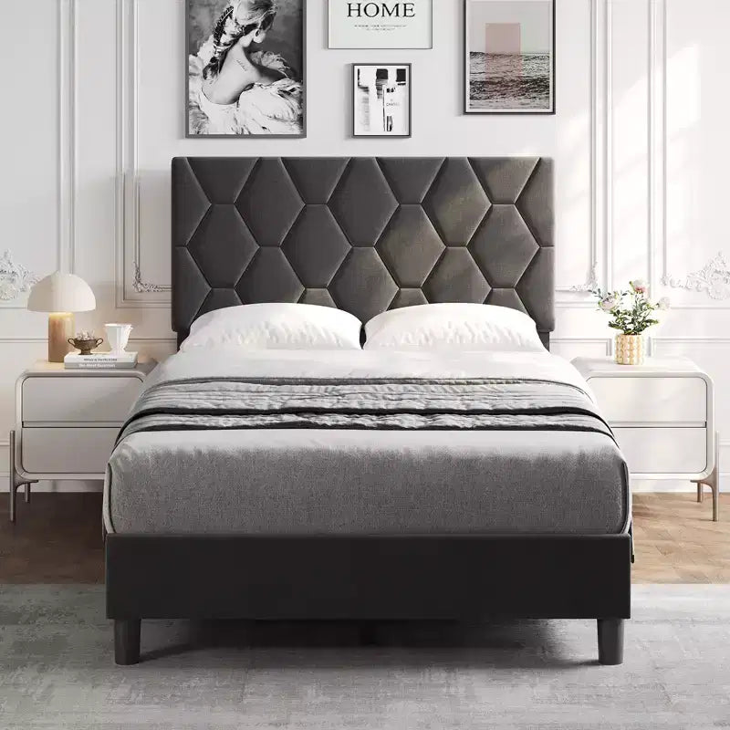 Upholstered Bed Frame with Adjustable Headboard & Wood Slats, No Box Spring Needed, Noise-Free, Easy Assembly, Modern, Twin/King, Beige