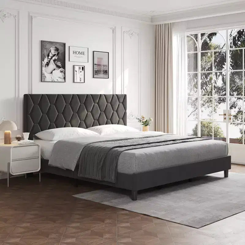 Upholstered Bed Frame with Adjustable Headboard & Wood Slats, No Box Spring Needed, Noise-Free, Easy Assembly, Modern, Twin/King, Beige