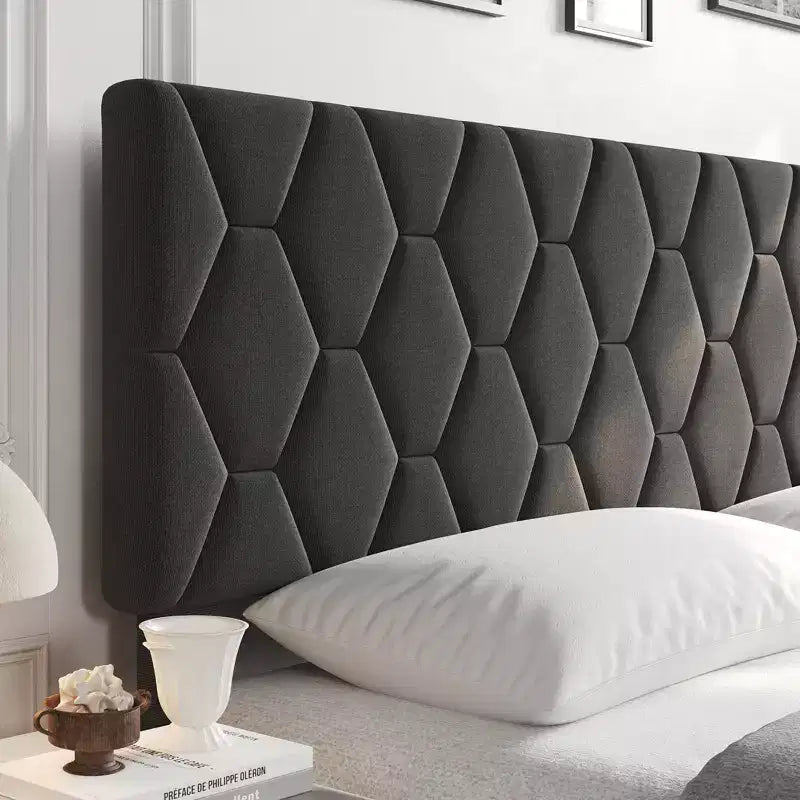Upholstered Bed Frame with Adjustable Headboard & Wood Slats, No Box Spring Needed, Noise-Free, Easy Assembly, Modern, Twin/King, Beige