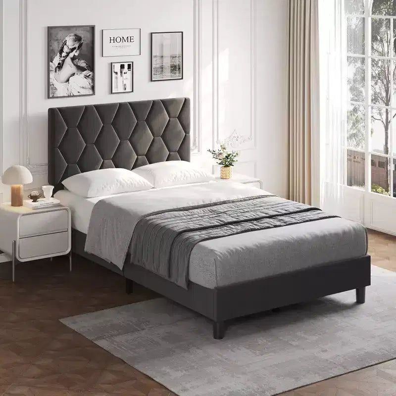 Upholstered Bed Frame with Adjustable Headboard & Wood Slats, No Box Spring Needed, Noise-Free, Easy Assembly, Modern, Twin/King, Beige